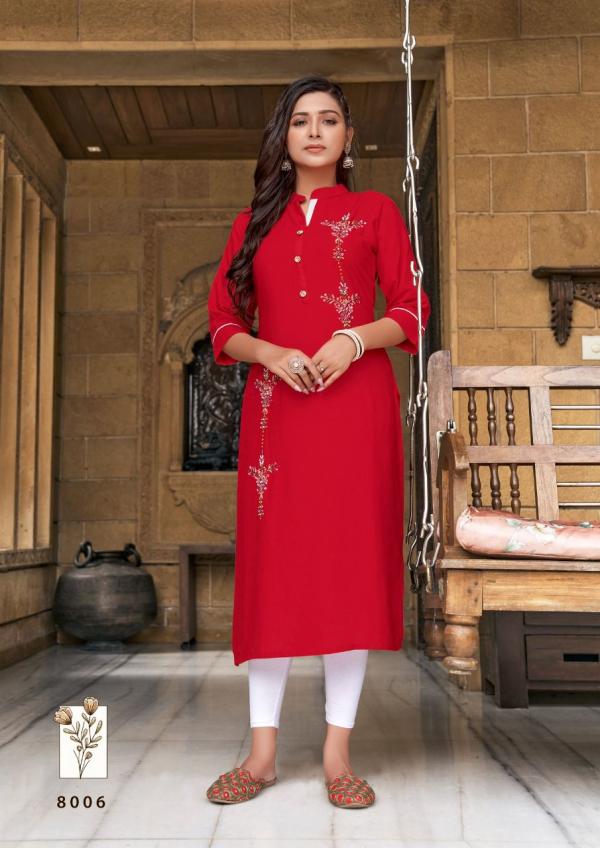 Vastram Vol 8 Rayon Slub Designer Khatli Work Kurti Collection